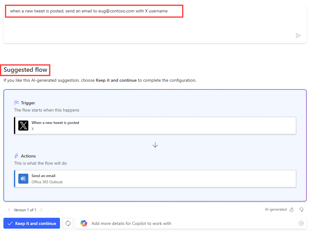 Screenshot of a prompt that uses natural language in Copilot.