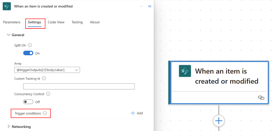 Screenshot that shows trigger conditions in Copilot.