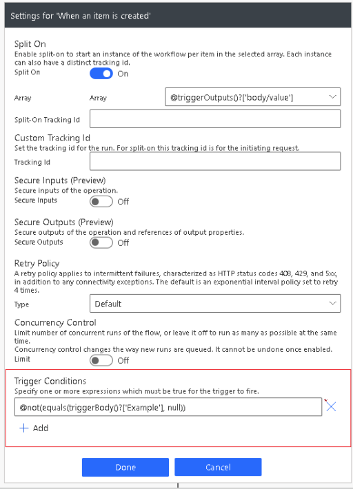 Screenshot that shows trigger conditions.