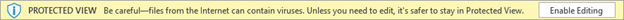 Screenshot showing a warning for Enable editing.