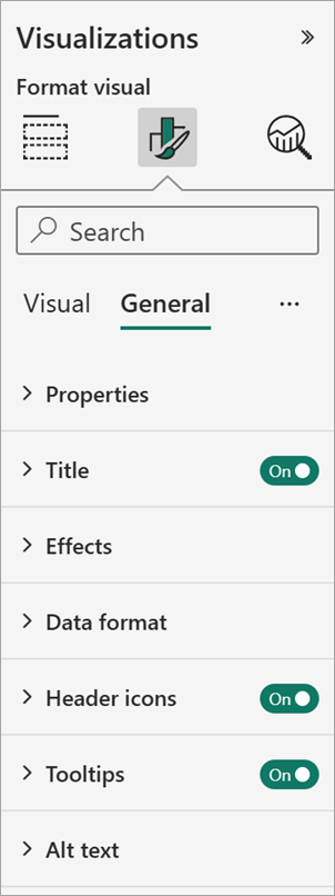 Screenshot of the Format tab in the Visualizations pane.