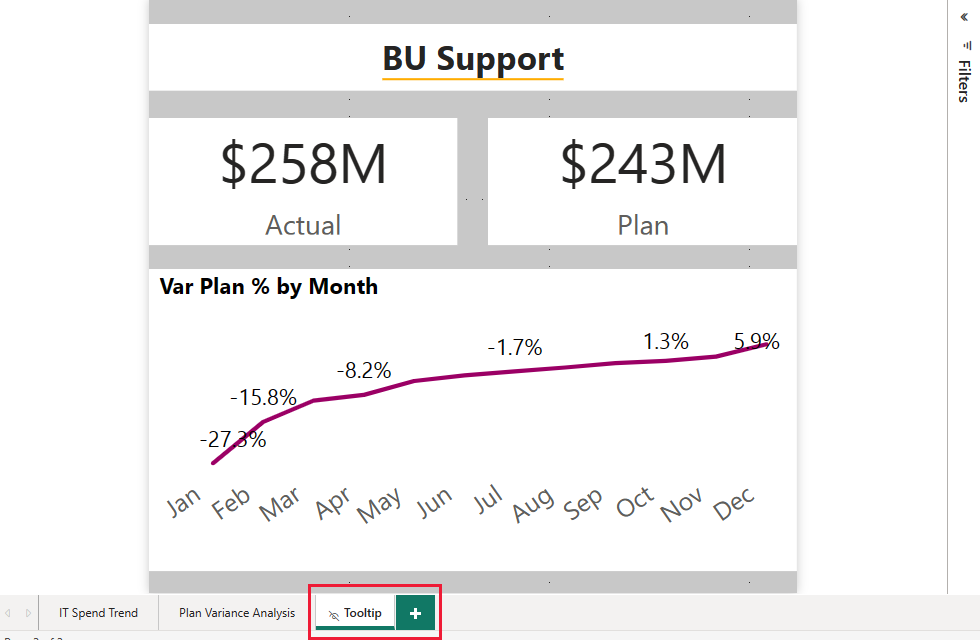Screenshot shows the hidden report page that is used as a tooltip.