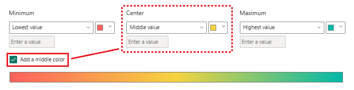 Screenshot of the Background color dialog with the center or middle value option available for configuration.