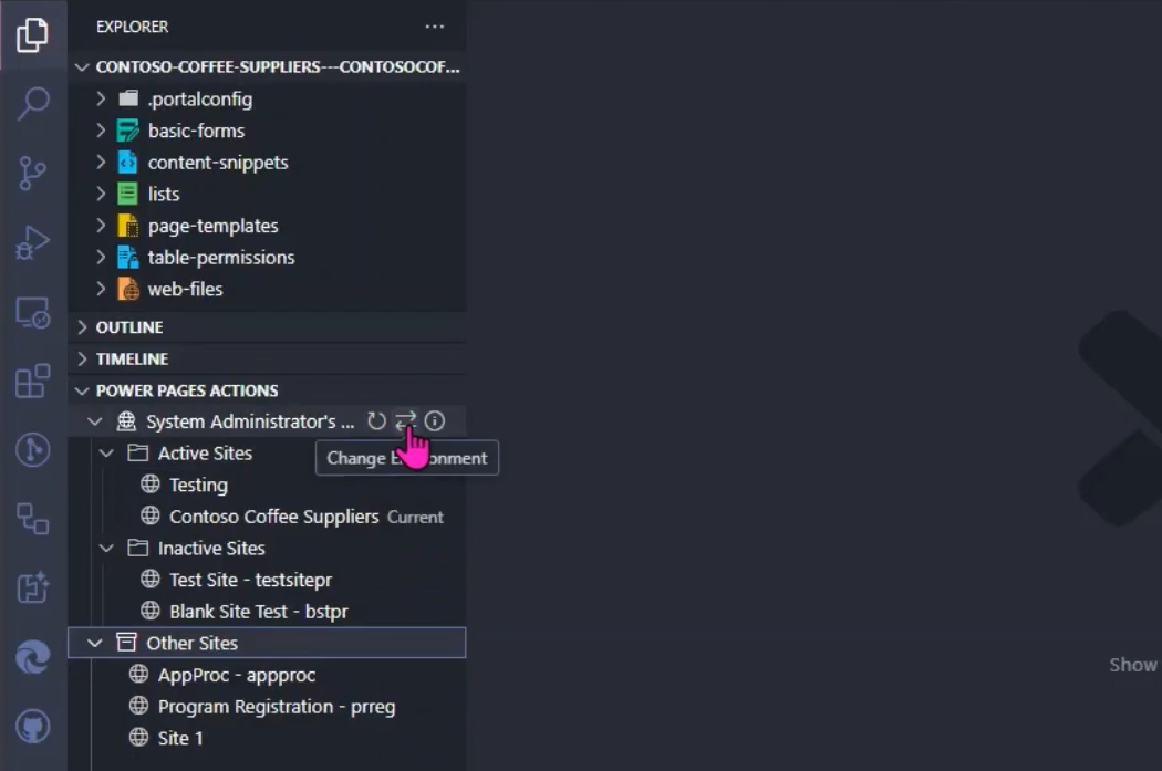 Change environment for sites