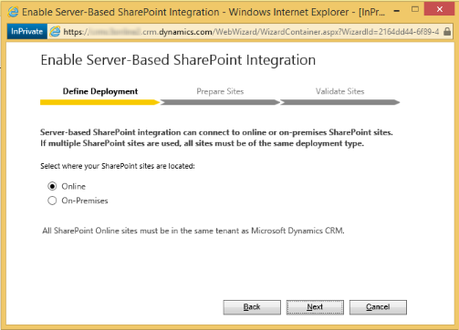 Select Online as the SharePoint sites ___location.