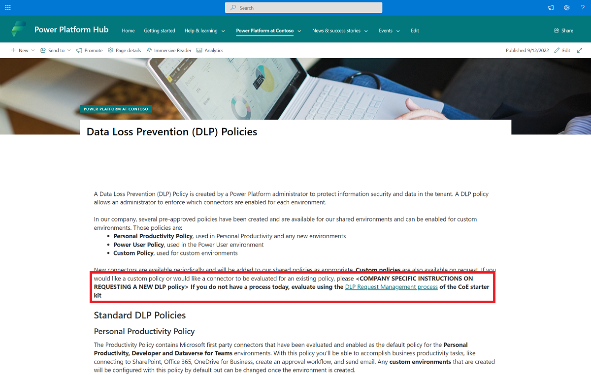 Screenshot showing placeholder content you need to update with your own content.