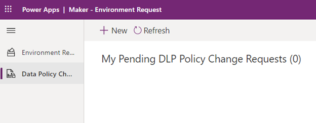 Screenshot showing the Data Policy Change Requests screen.