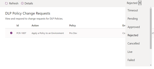 Screenshot showing the filter options for viewing the list of requests.
