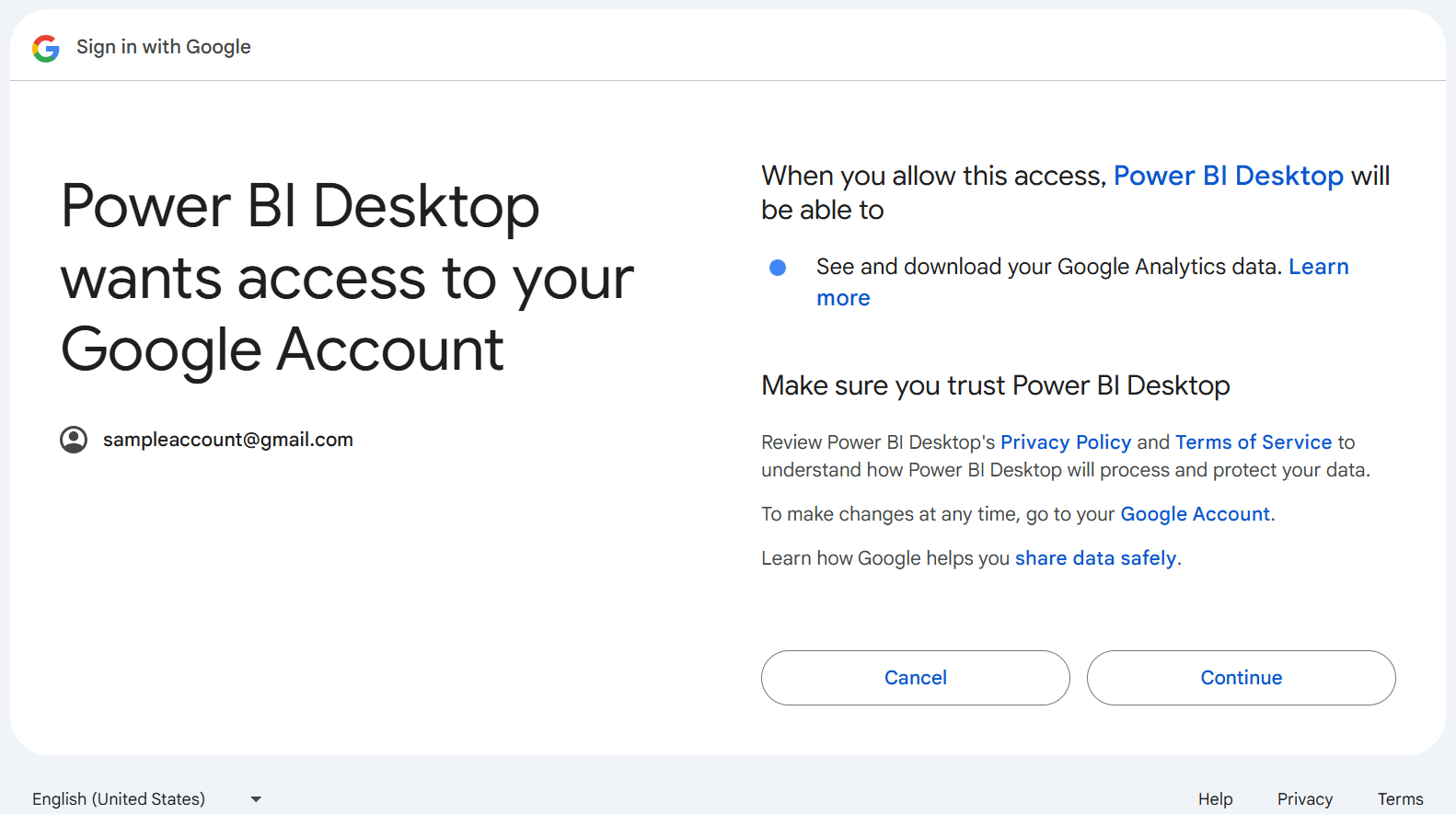 Screenshot of the sign in process where you allow access to your Google account.