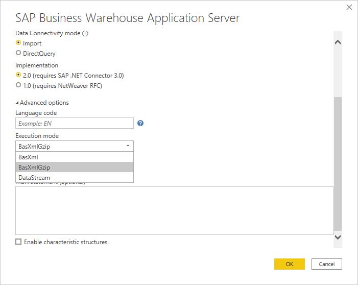 Sign in dialog box showing ___location of the Execution mode option.