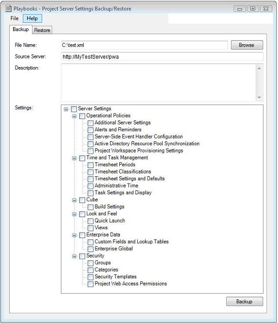 Project Server 2007 settings - backup and restore