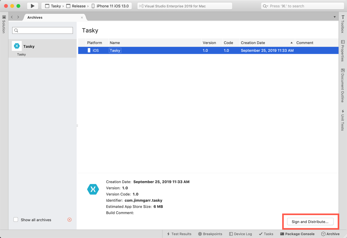 Screenshot of the Sign and Distribute button ___location in the Archives view.