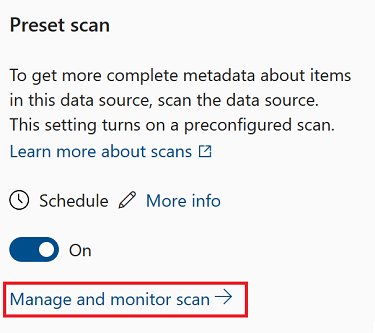 Screenshot of the source management pane, with the manage scans button highlighted. It's in the same ___location as the scan button was before.