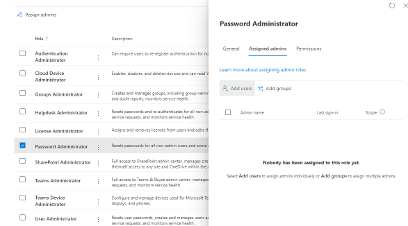 Screenshot showing the ___location of the assign admins selection.