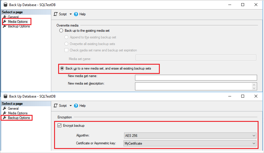 Screenshot that shows the steps for creating an encrypted backup.