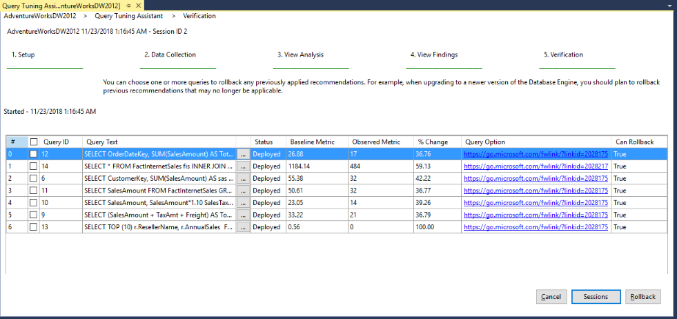 Screenshot of QTA Step 5 - Rollback.