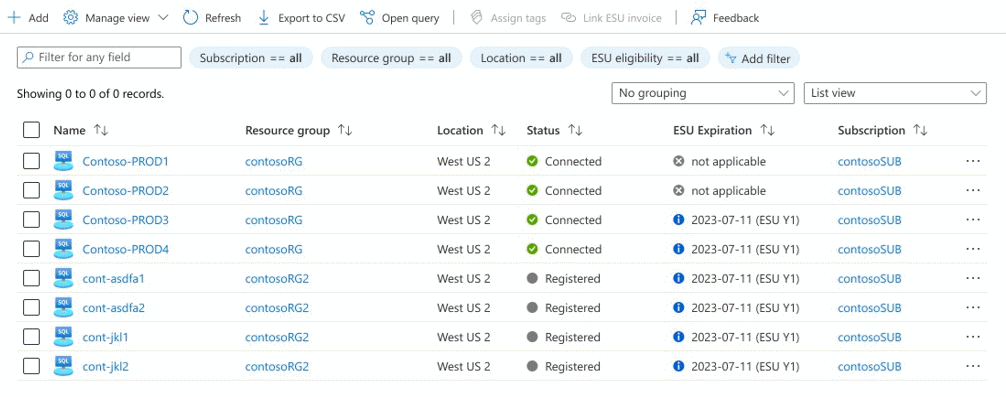 Screenshot of SQL Server instances with a valid ESU expiration value.