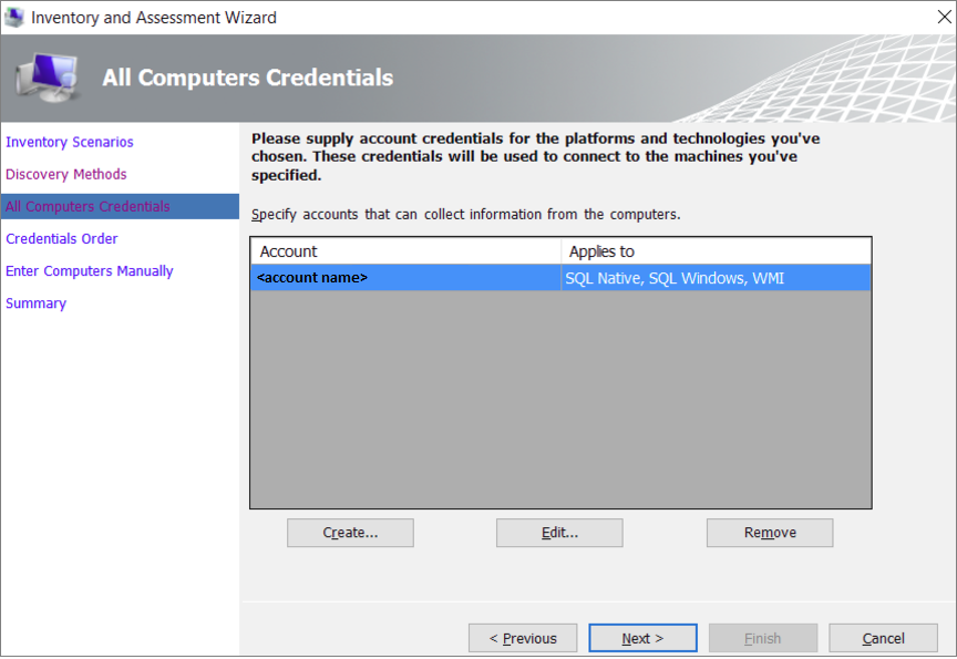 Screenshot of the wizard pane for entering your computer credentials.