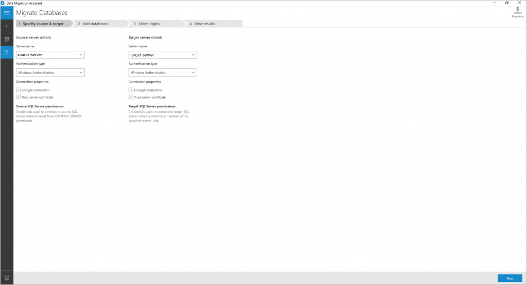 Screenshot of Source & Target details.