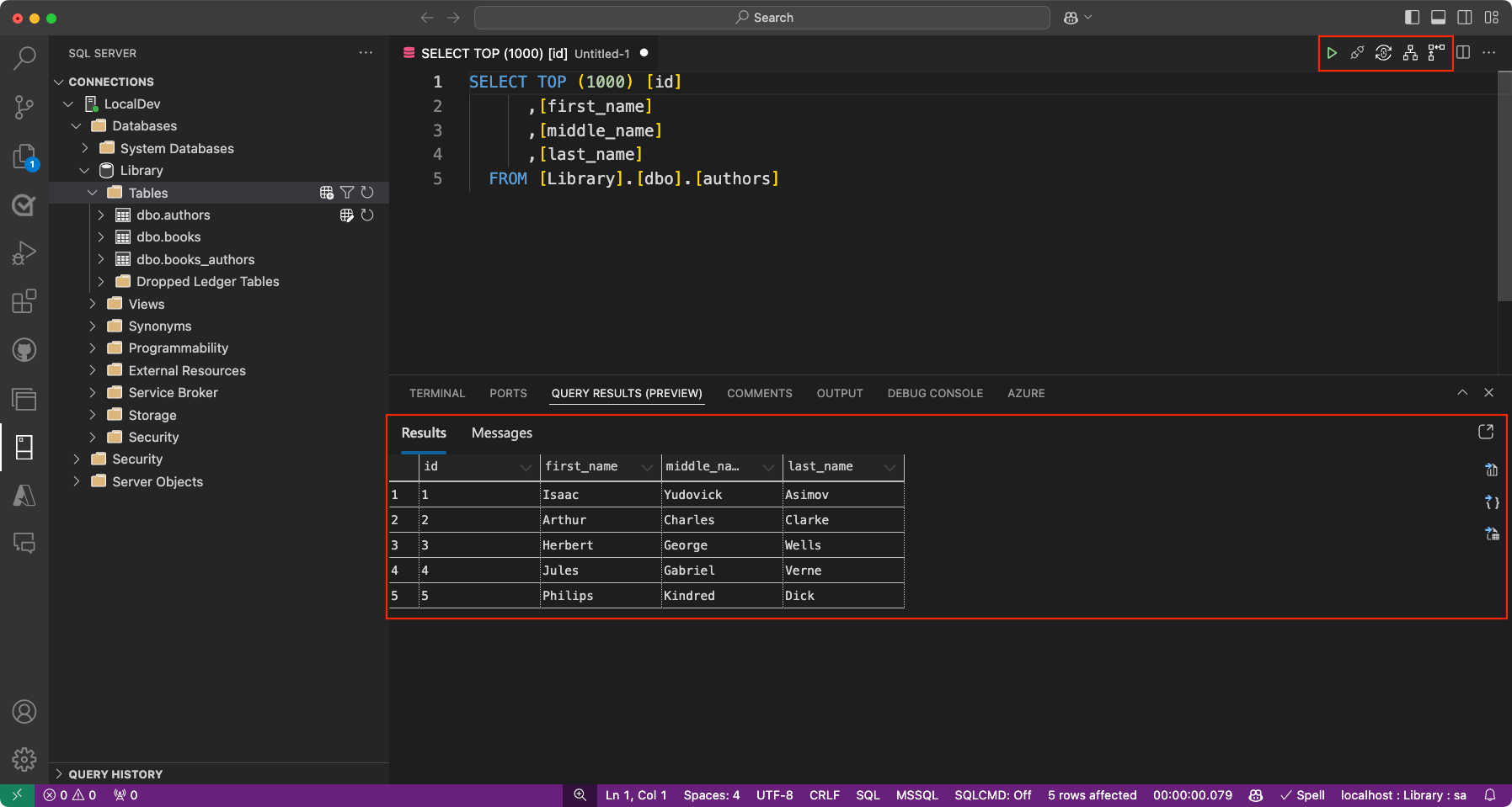 Screenshot of the query results feature.