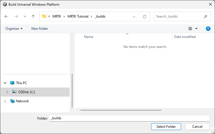 Screenshot of the ___location to save your build.