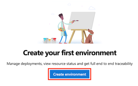 Screenshot of the Azure DevOps interface that shows the button for creating an environment.
