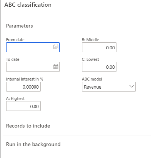 Screenshot of the A B C classification page.