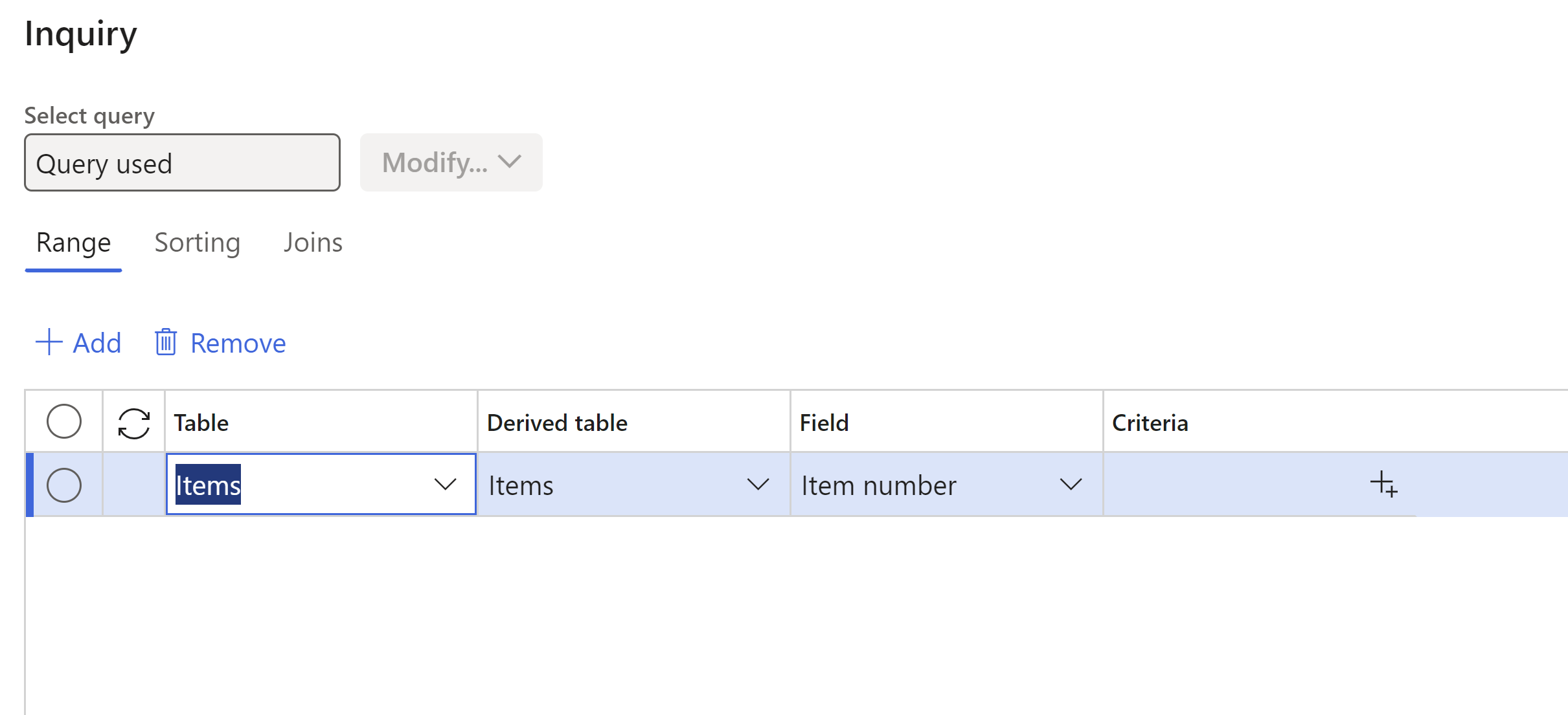  Screenshot of the Plan filter Inquiry page.