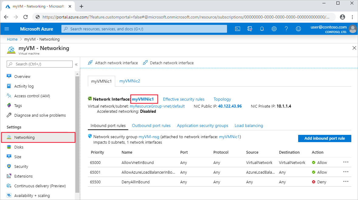 Screenshot of the Azure portal NIC.