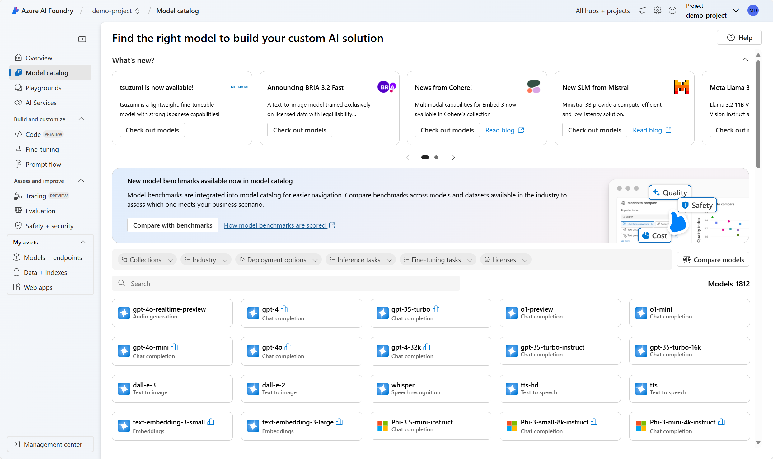 Screenshot of the model catalog in Azure AI Foundry portal.