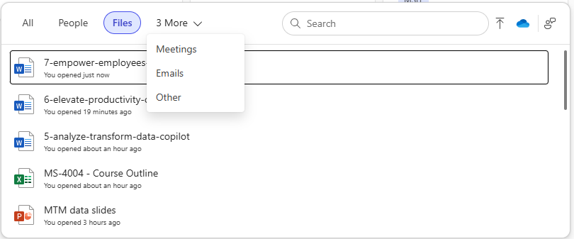 Screenshot showing the prompt attachment options when you enter a forward slash in the prompt.