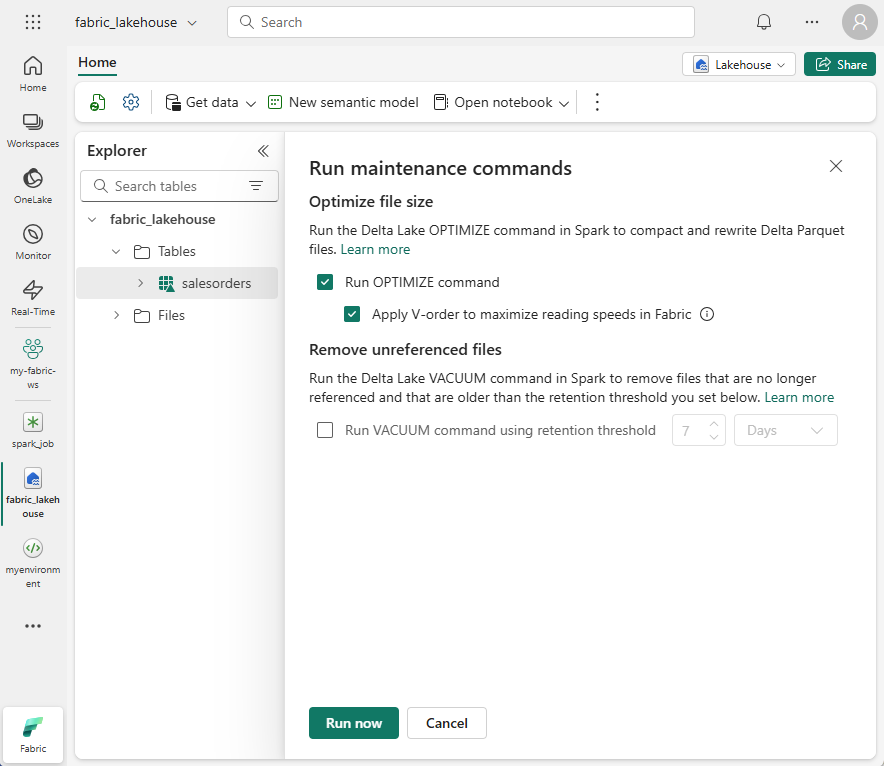 Screen picture of table maintenance with V-order selected