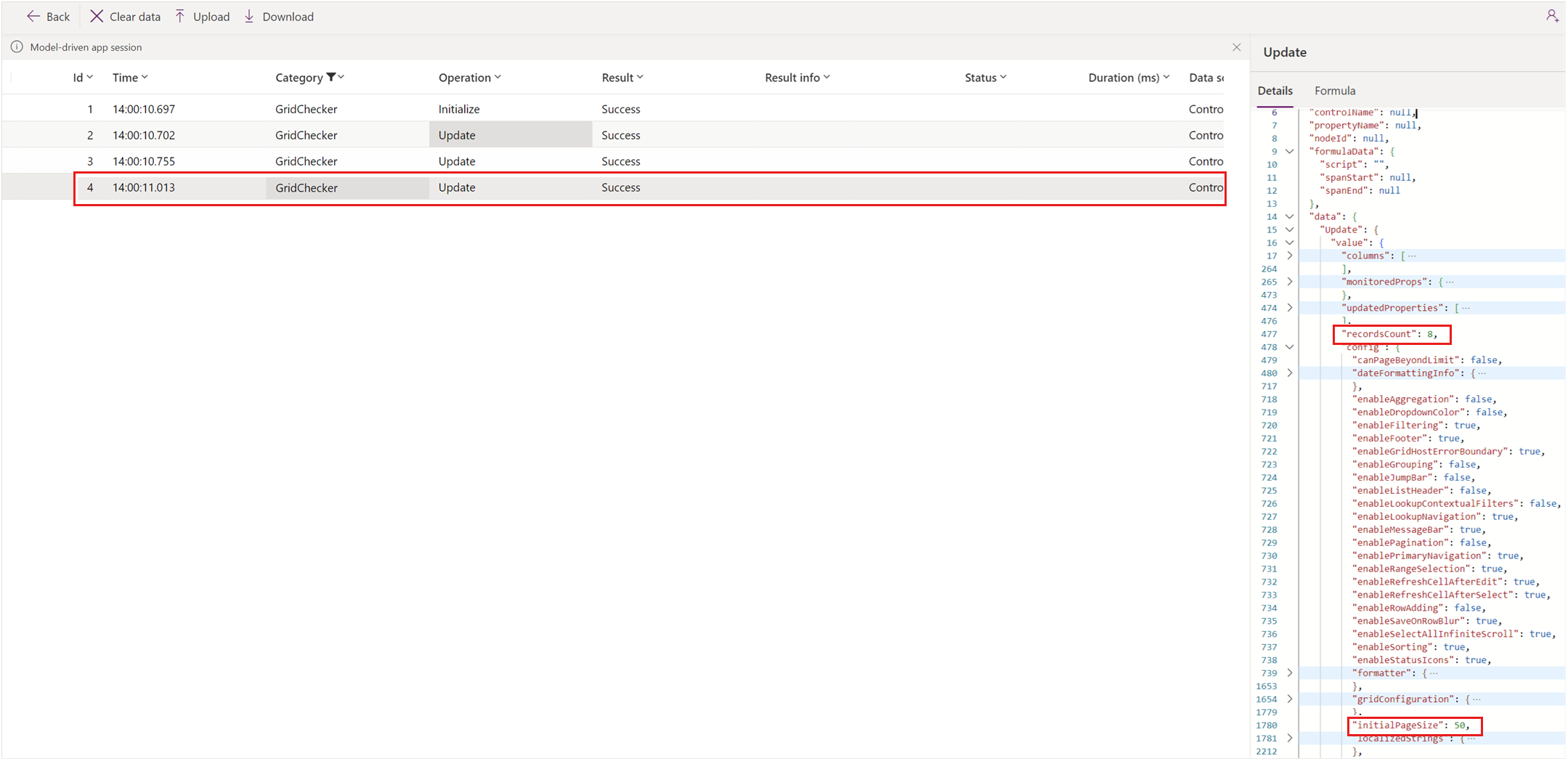 Screenshot that shows how to use the monitoring tool to get page and record information.
