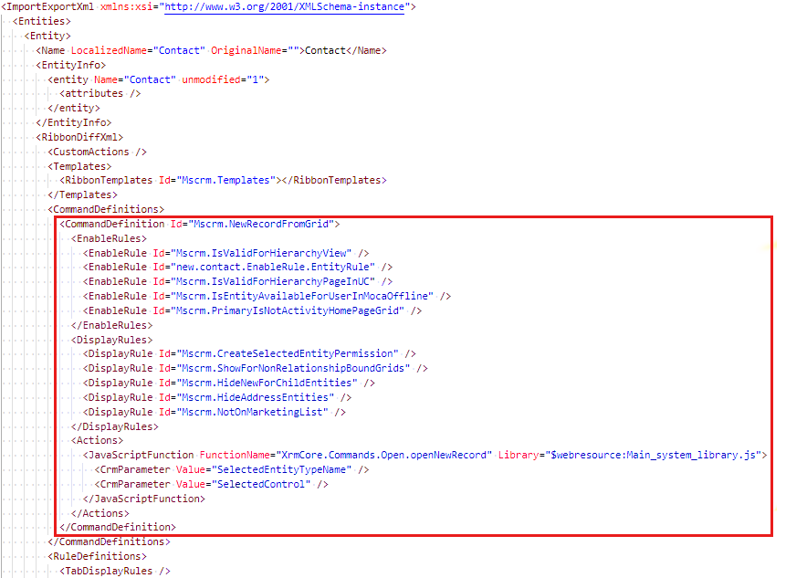 Screenshot shows the ___location of the example CommandDefinition node.
