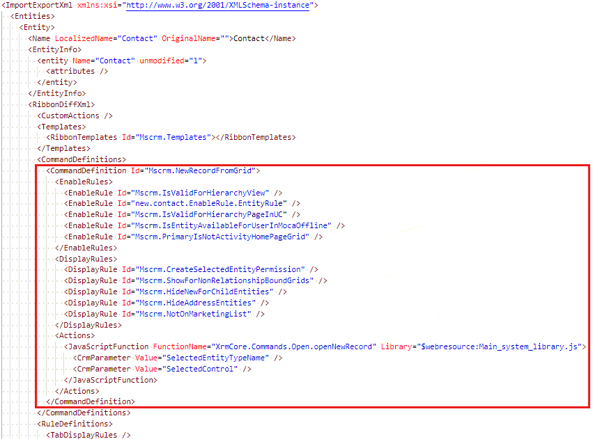Screenshot shows the ___location of the CommandDefinition node.