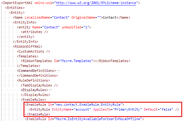 Screenshot shows the ___location of the enable/display rule.