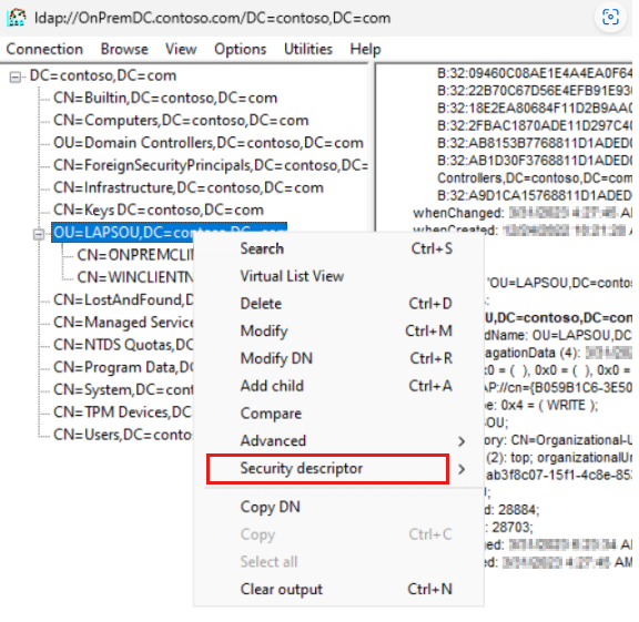 Screenshot of the LDP tool with the ___domain tree on the left pane.