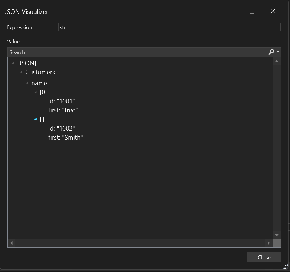 Screenshot of JSON string visualizer.