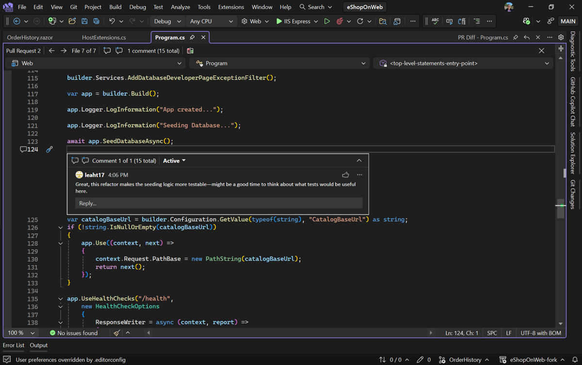 Comments in working file view