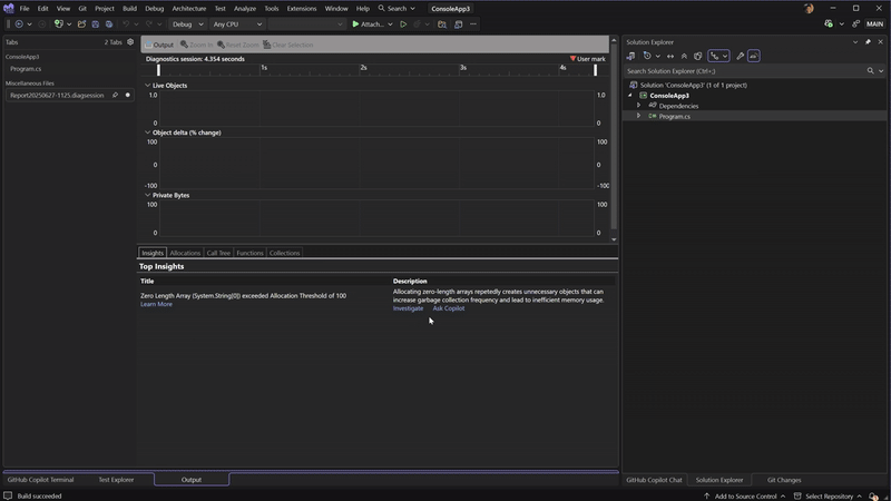 Video demonstration of zero-length array insight with Copilot providing detailed analysis and optimization suggestions