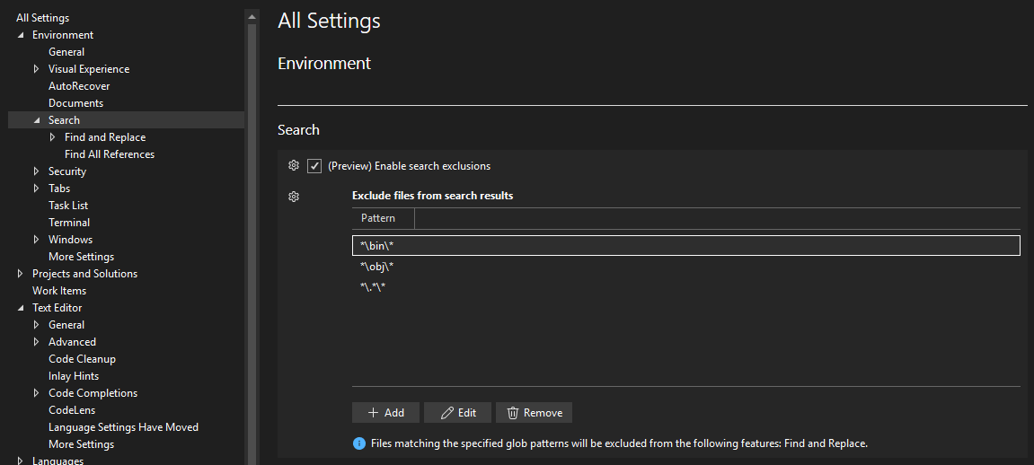 Setting for Exclude files from search results