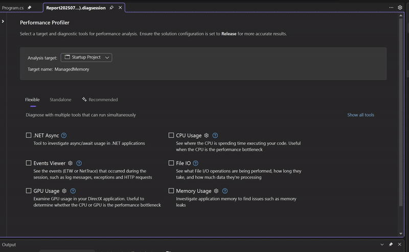 Profiler Launch Page