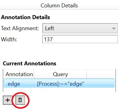 Selecting trash can icon below Current Annotations area of Column details dialog box