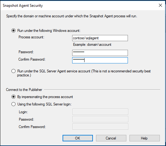 Screenshot that shows where to enter the username and password for the ___domain account.