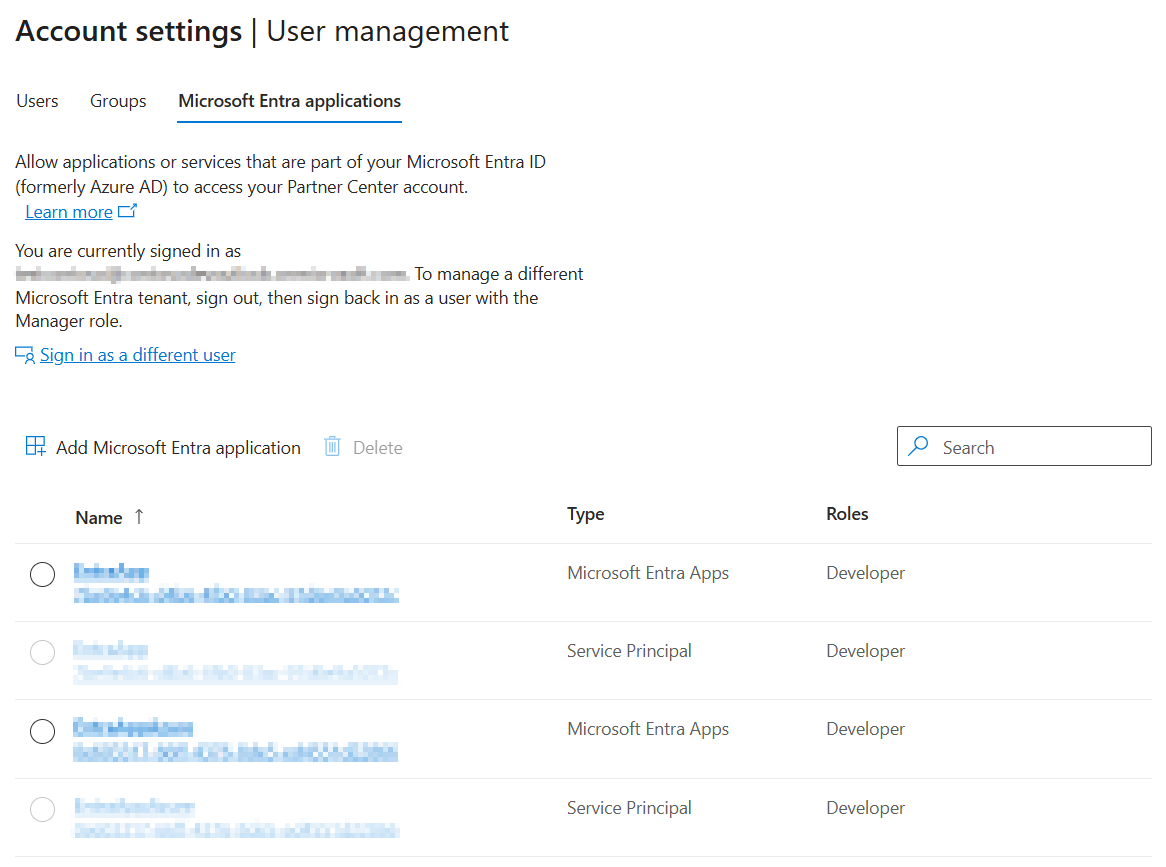 Screenshot showing microsoft entra applications tab in user management page.