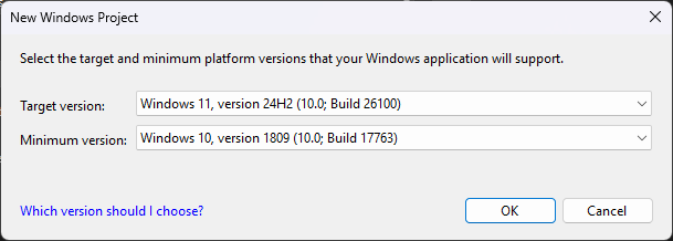 A screenshot of the New Windows Project dialog box in Visual Studio