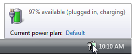 screen shot of power-plan message with blue text