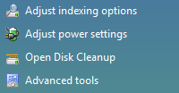 screen shot of list of four links with icons