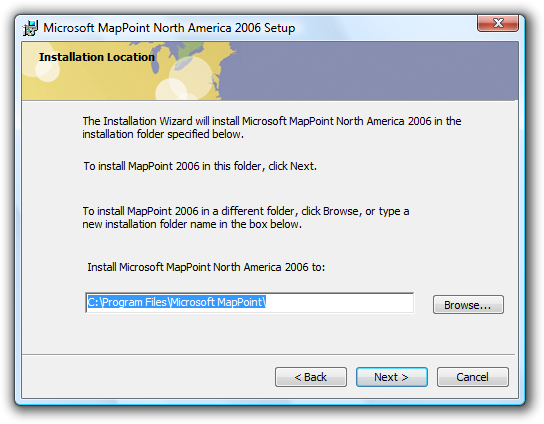 screen shot of dialog with installation ___location 