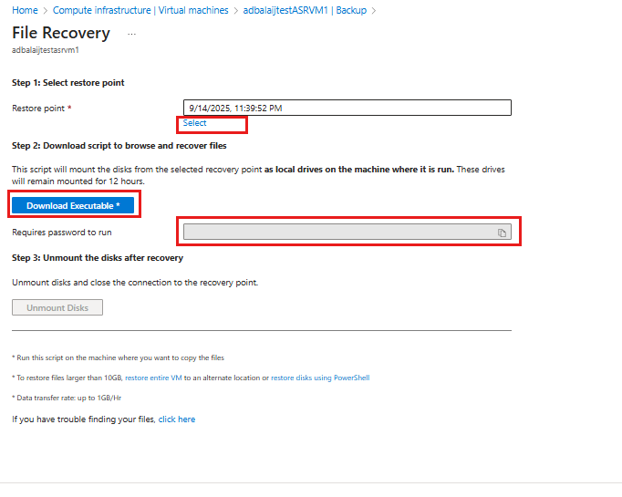 Menu Ripristino file